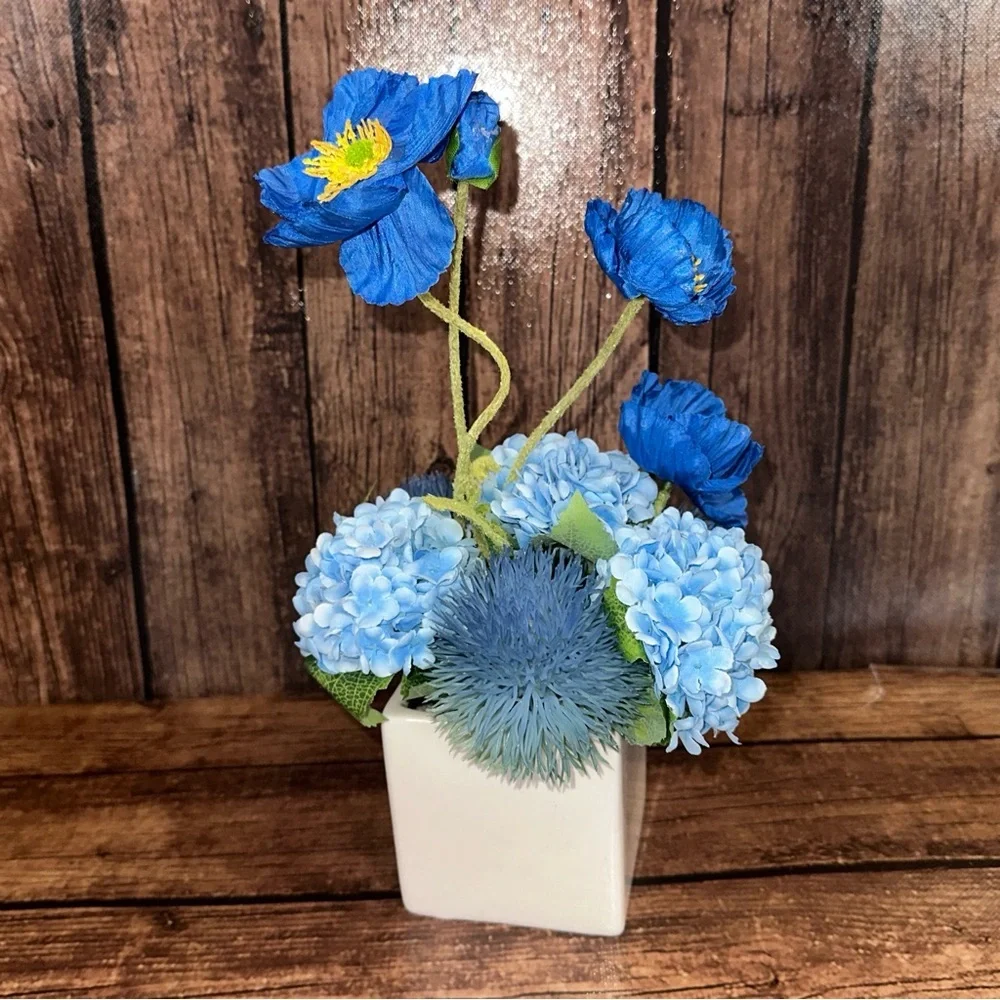 Blue Faux Flowers With Vase- New
